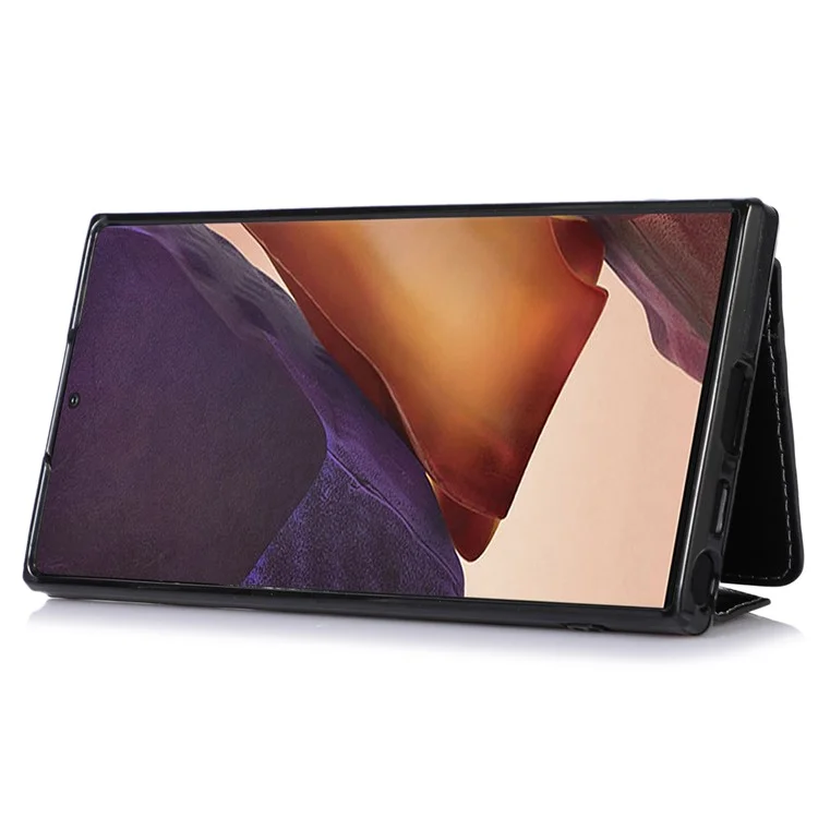 Per Samsung Galaxy S22 Ultra 5G PU in Pelle TPU Rivestita TPU Telefono Copertina di Card di Cavalletto Resistente ai Graffi Con Spalla - Nero