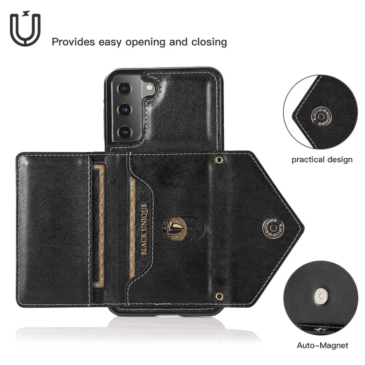 Per Samsung Galaxy S22 5G PU in Pelle TPU Rivestita TPU Casetta Copertina di Chiusura Magnetica Copertina Del Telefono Con Spalla - Nero