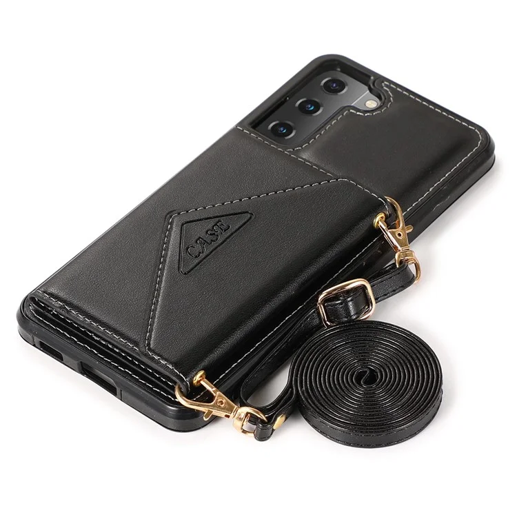 Per Samsung Galaxy S22 5G PU in Pelle TPU Rivestita TPU Casetta Copertina di Chiusura Magnetica Copertina Del Telefono Con Spalla - Nero