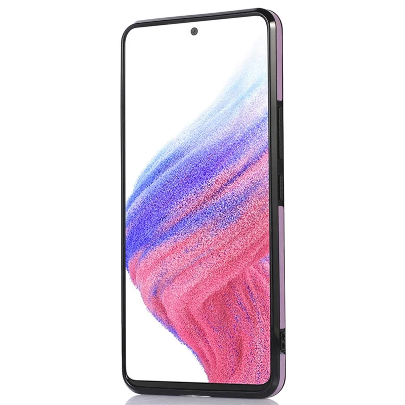 For Samsung Galaxy A53 5G Card Holder Kickstand Phone Case Leather Coated TPU Back Cover with Shoulder Strap - Light Purple