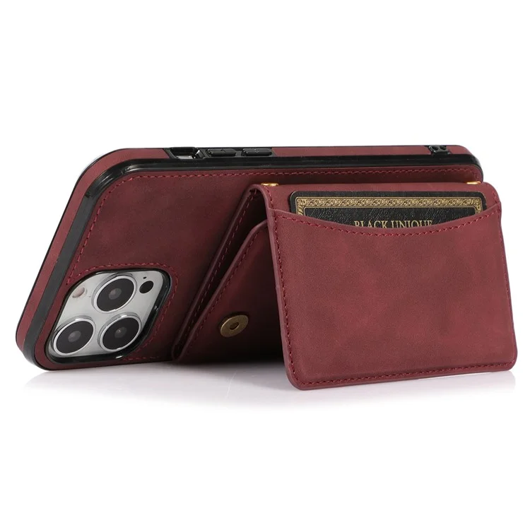 For iPhone 14 Pro 6.1 inch Leather Coated TPU Phone Protector Foldable Wallet Design Back Cover - Wine Red