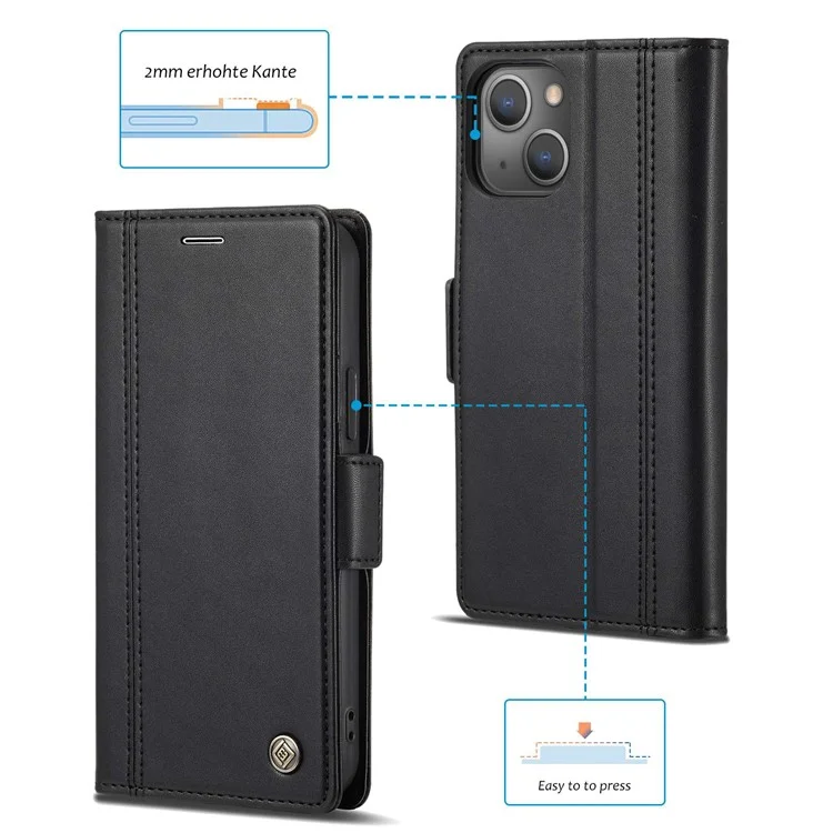 Lc. Imeeke Phone Stand Capa Para Iphone 14 Max 6,7 Polegadas, Coloques Magnéticos Duplos PU PU Caixa à Prova de Gota Com Carteira - Preto