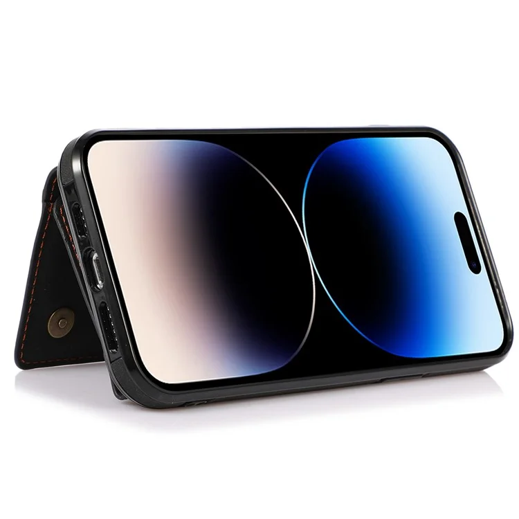 Per Iphone 14 Pro Max 6,7 Pollici Tri-fold Wallet Kickstand Cover Posteriore PU Peth + TPU Anti-scratch Case - Nero
