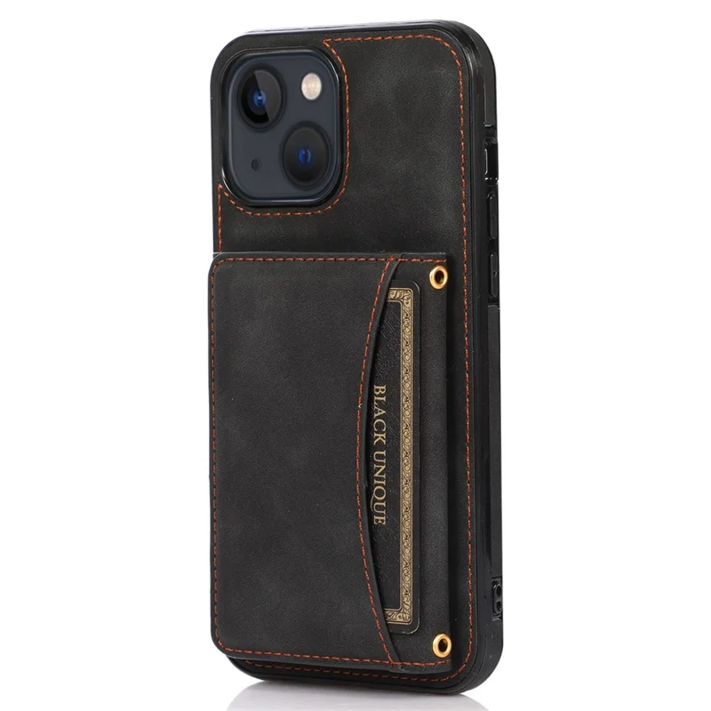 For iPhone 13 6.1 inch Tri-fold Card Holder Wallet Phone Kickstand Cover PU Leather + TPU Shockproof Case - Black