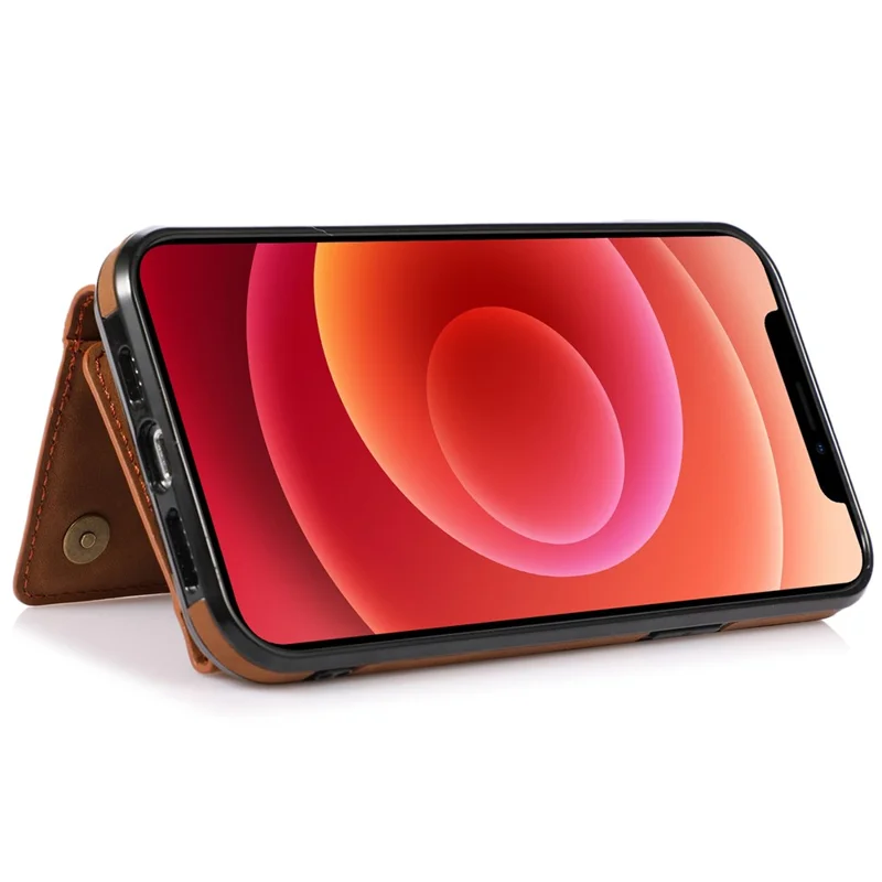 For iPhone 12 6.1 inch Multi Card Slots Kickstand Tri-fold Wallet Phone Cover PU Leather + TPU Protective Back Case - Brown
