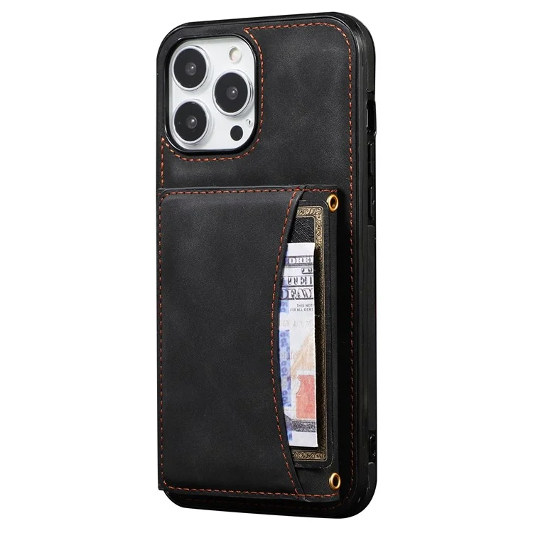Pour Iphone 13 Pro 6,1 Pouces Trifold Wallet Kickstand Téléphone Couvercle Multi Carte Slots PU Leather + TPU Protecteur - le Noir