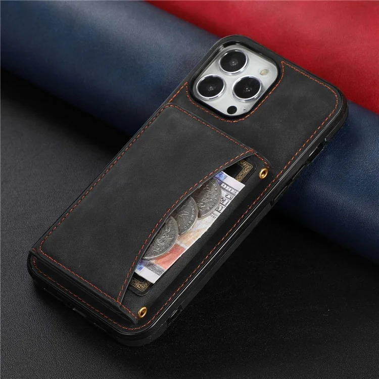 Pour Iphone 13 Pro 6,1 Pouces Trifold Wallet Kickstand Téléphone Couvercle Multi Carte Slots PU Leather + TPU Protecteur - le Noir