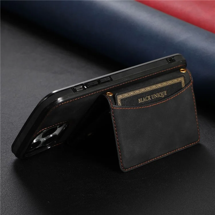 Pour Iphone 13 Pro 6,1 Pouces Trifold Wallet Kickstand Téléphone Couvercle Multi Carte Slots PU Leather + TPU Protecteur - le Noir