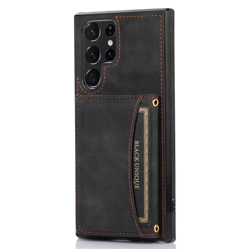 For Samsung Galaxy S22 Ultra 5G Foldable Wallet Design Leather Coated TPU Phone Case Shockproof Mobile Phone Shell - Black