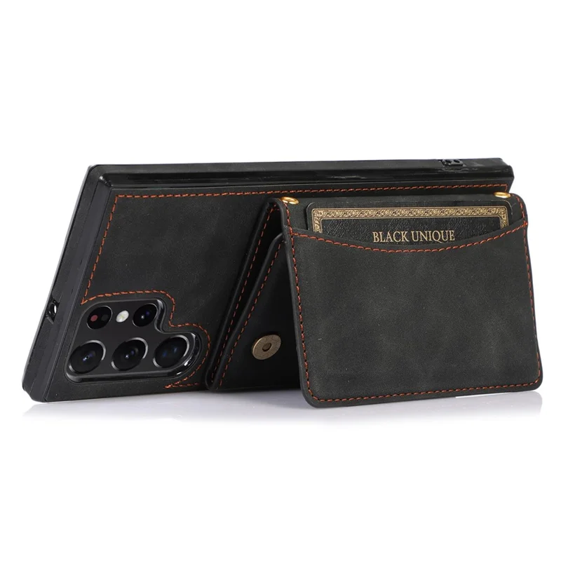 For Samsung Galaxy S22 Ultra 5G Foldable Wallet Design Leather Coated TPU Phone Case Shockproof Mobile Phone Shell - Black