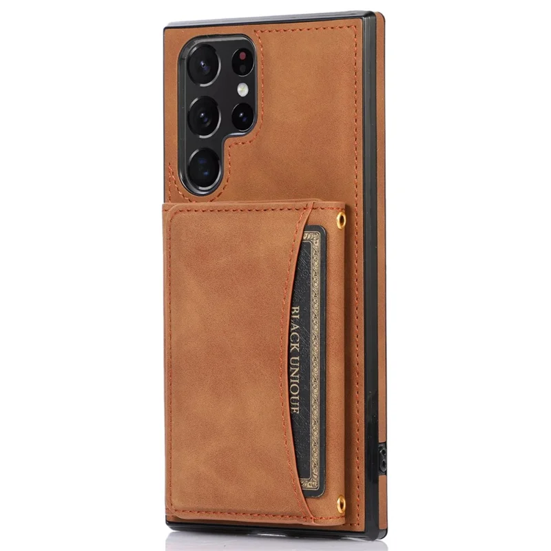 For Samsung Galaxy S22 Ultra 5G Foldable Wallet Design Leather Coated TPU Phone Case Shockproof Mobile Phone Shell - Brown