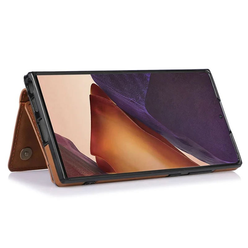For Samsung Galaxy S22 Ultra 5G Foldable Wallet Design Leather Coated TPU Phone Case Shockproof Mobile Phone Shell - Brown