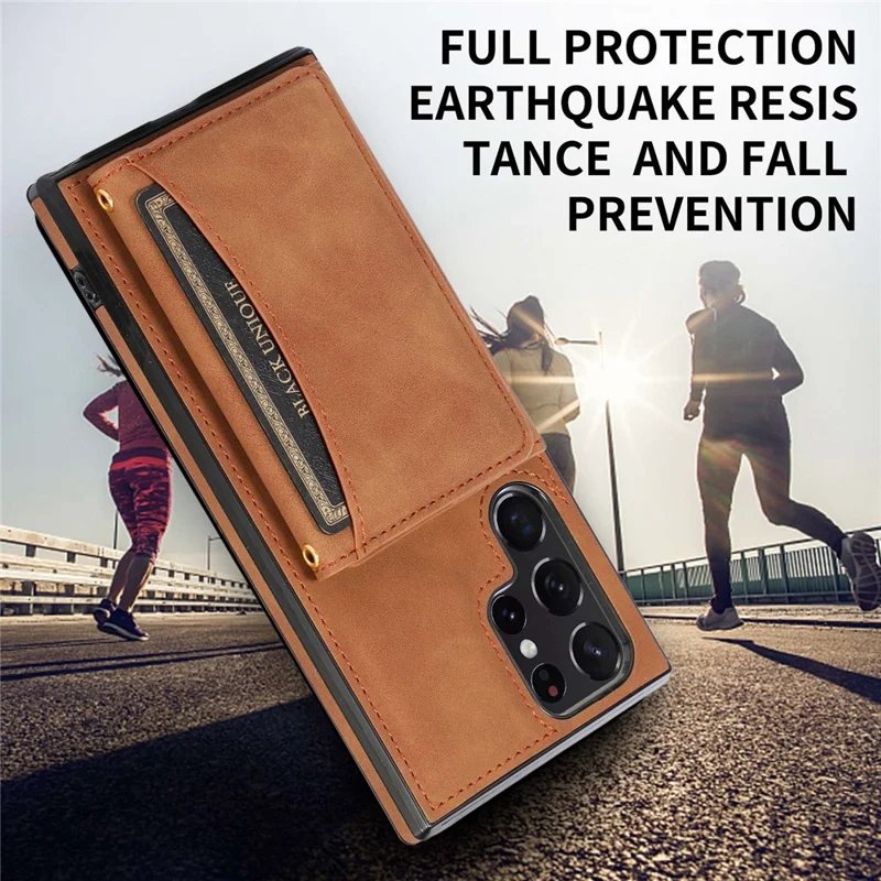 For Samsung Galaxy S22 Ultra 5G Foldable Wallet Design Leather Coated TPU Phone Case Shockproof Mobile Phone Shell - Brown