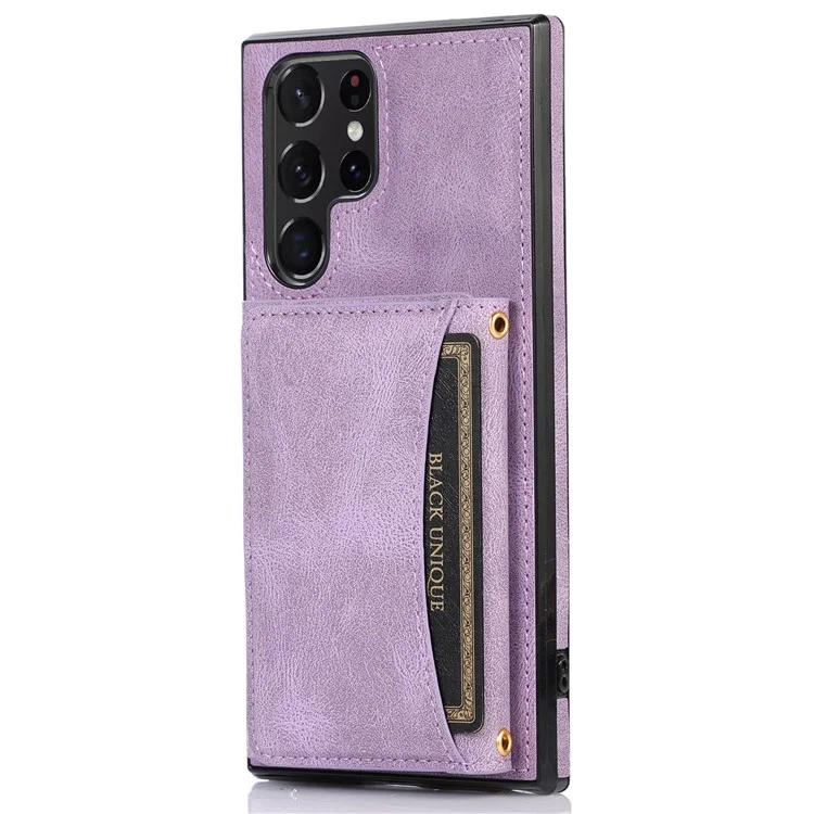 Для Samsung Galaxy S22 Ultra 5G Складной Кошелек Дизайн Кожи Кожи TPU Case Case Shock -resect Shell - Пурпурный