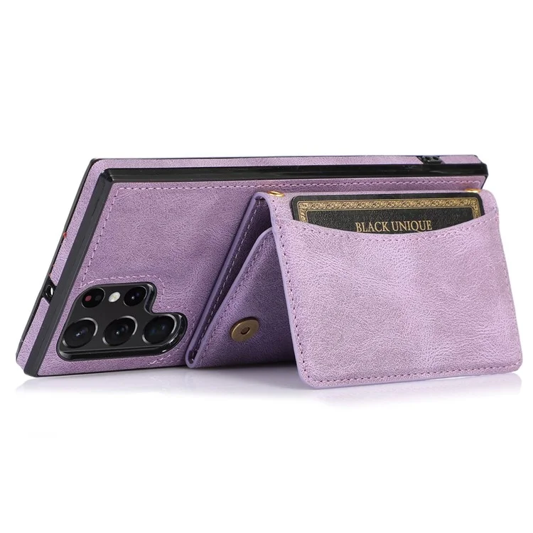 Для Samsung Galaxy S22 Ultra 5G Складной Кошелек Дизайн Кожи Кожи TPU Case Case Shock -resect Shell - Пурпурный
