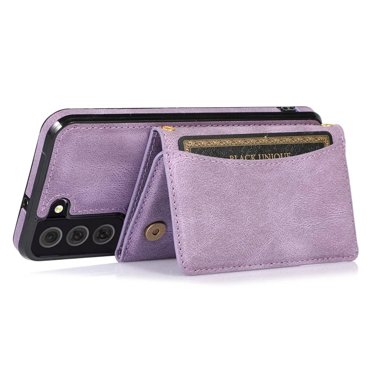 Für Samsung Galaxy S22+ 5G Wallet Design Phone Case Wear-resistant Multiple Card Slots Lederschicht Tpu-abdeckung - Violett