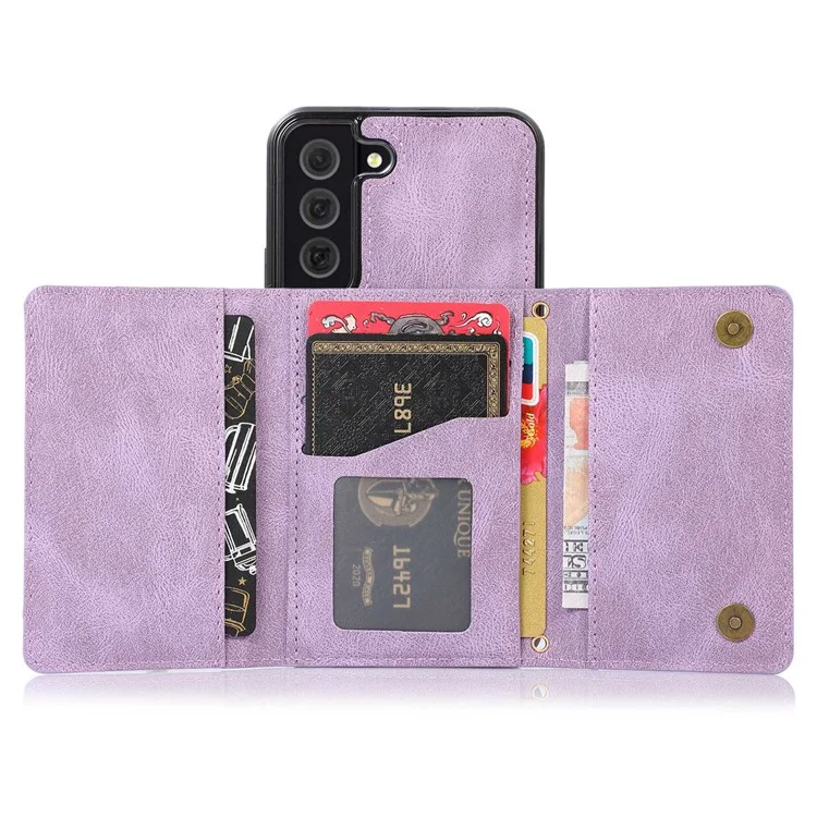 Für Samsung Galaxy S22+ 5G Wallet Design Phone Case Wear-resistant Multiple Card Slots Lederschicht Tpu-abdeckung - Violett