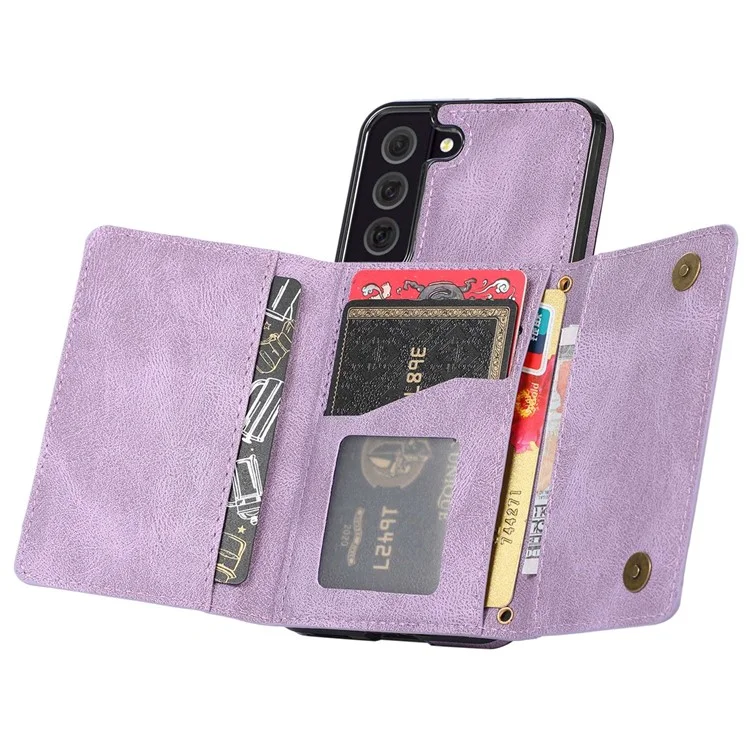 Für Samsung Galaxy S22+ 5G Wallet Design Phone Case Wear-resistant Multiple Card Slots Lederschicht Tpu-abdeckung - Violett