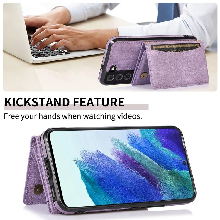 Für Samsung Galaxy S22+ 5G Wallet Design Phone Case Wear-resistant Multiple Card Slots Lederschicht Tpu-abdeckung - Violett