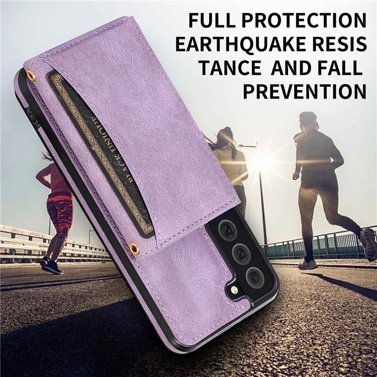 Für Samsung Galaxy S22+ 5G Wallet Design Phone Case Wear-resistant Multiple Card Slots Lederschicht Tpu-abdeckung - Violett