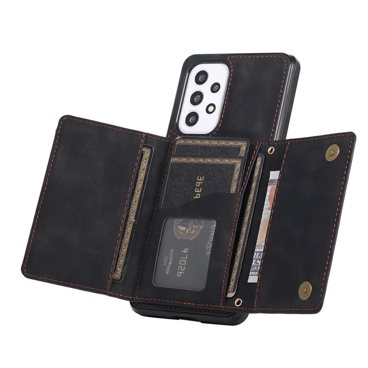 Pour Samsung Galaxy A52 4G / 5G / A52s 5G Wallet Kickstand Étui de téléphone Revêtement en cuir TPU Anti-chute Coque de protection - Noir