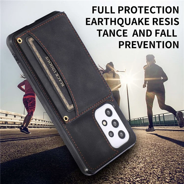 Pour Samsung Galaxy A52 4G / 5G / A52s 5G Wallet Kickstand Étui de téléphone Revêtement en cuir TPU Anti-chute Coque de protection - Noir