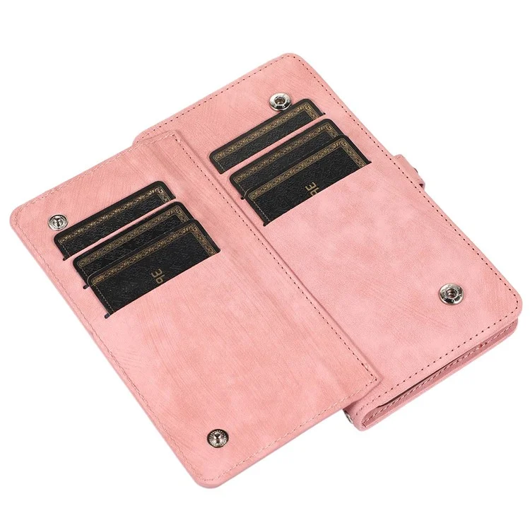 Для Iphone 13 Pro 6,1 Дюйма на Молнии Карманного Кошелька Flip Case 9 Scard Slots PU - Розовое Золото