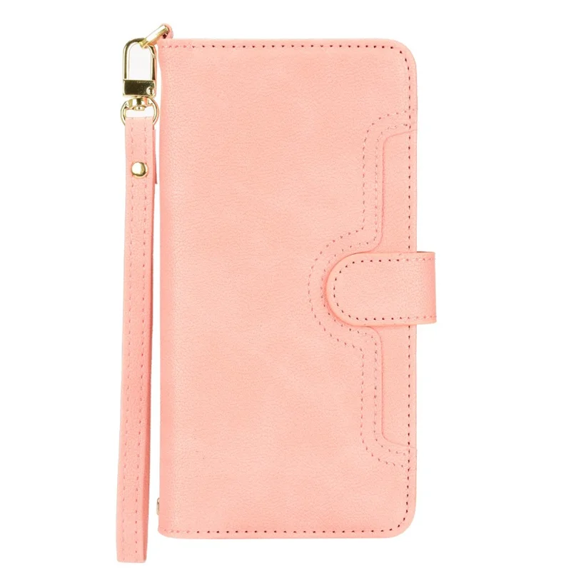 For Nothing phone (1) 5G Zipper Pocket Phone Case PU Leather Stand Wallet Cover with Hand Strap and Shoulder Strap - Pink