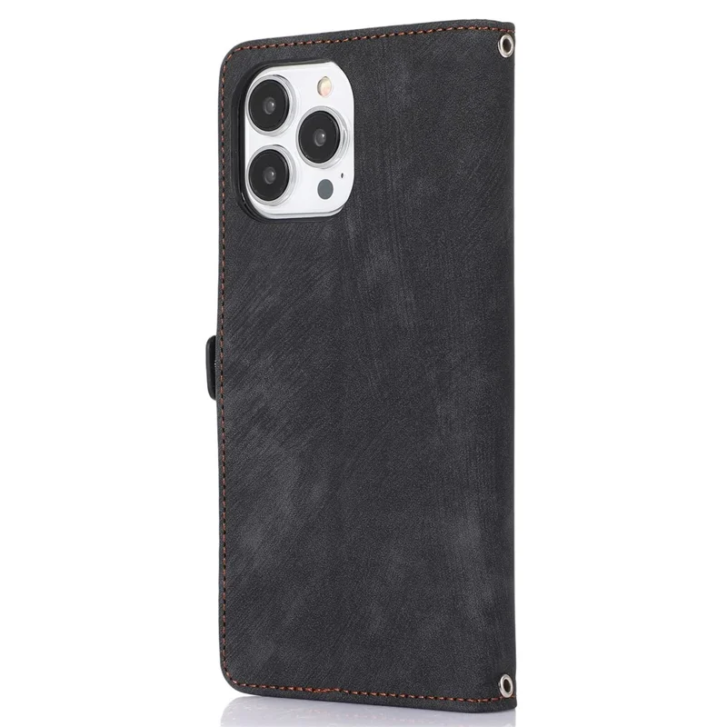 For iPhone 13 Pro Max 6.7 inch Multi-Functional 9 Card Slots Stand Protective Cover PU Leather Wallet Case with Zipper Pocket and Wrist Strap - Black