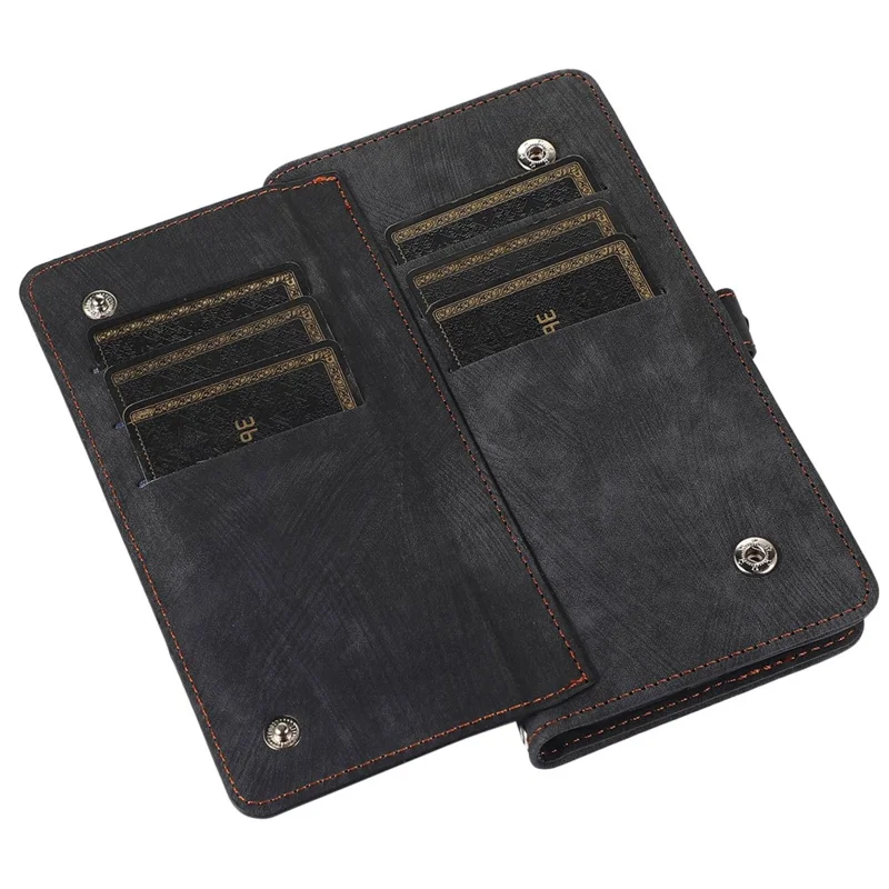 For iPhone 13 Pro Max 6.7 inch Multi-Functional 9 Card Slots Stand Protective Cover PU Leather Wallet Case with Zipper Pocket and Wrist Strap - Black