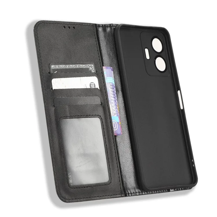 Für Vivo Y77 5g / Y77e 5G Vintage Textur Magnetisch Automatisch Absorbierte PU Leder-hülle Wallet Stand Telefonabdeckung - Schwarz
