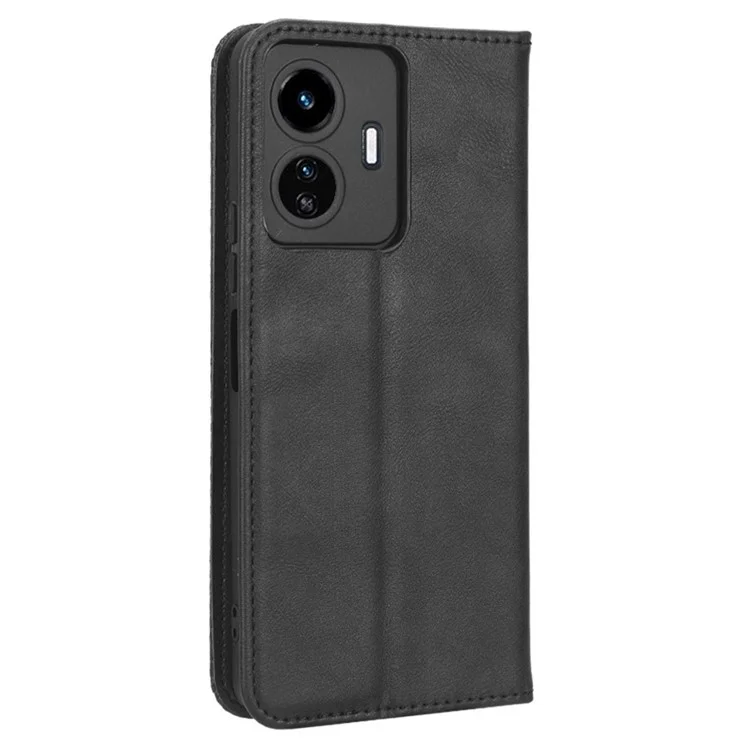 Für Vivo Y77 5g / Y77e 5G Vintage Textur Magnetisch Automatisch Absorbierte PU Leder-hülle Wallet Stand Telefonabdeckung - Schwarz