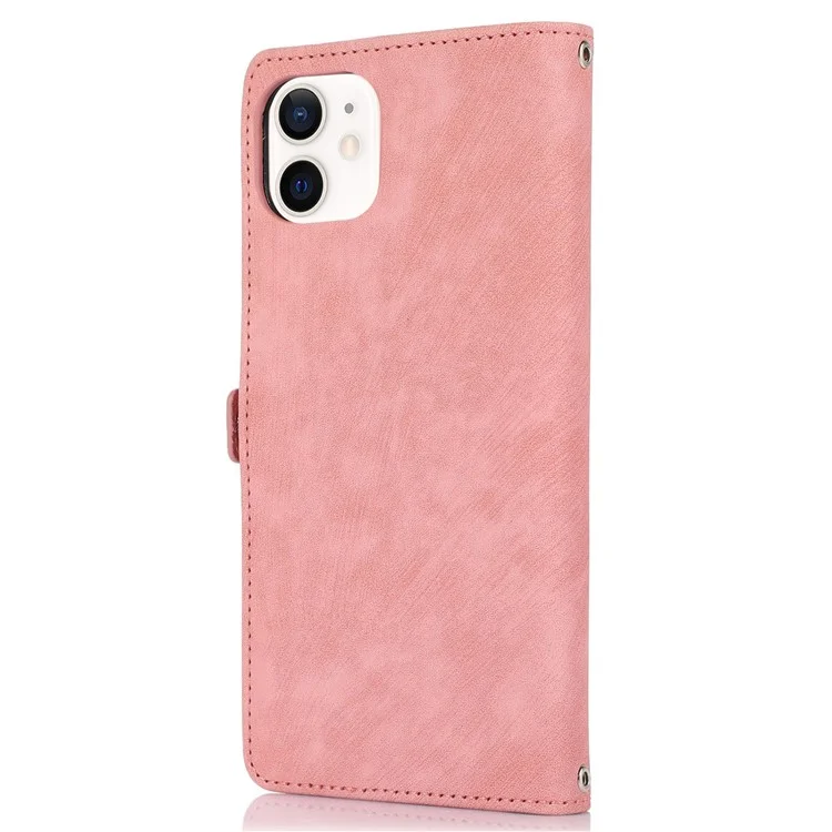 Для Iphone 12 6,1 Дюйма/12 Pro 6,1 Дюйма Shockper -надеженная Застежка на Молнии Телефона Case Wallet Case 9 Scard Slots pu Кожаная Крышка с Запястью - Розовое Золото