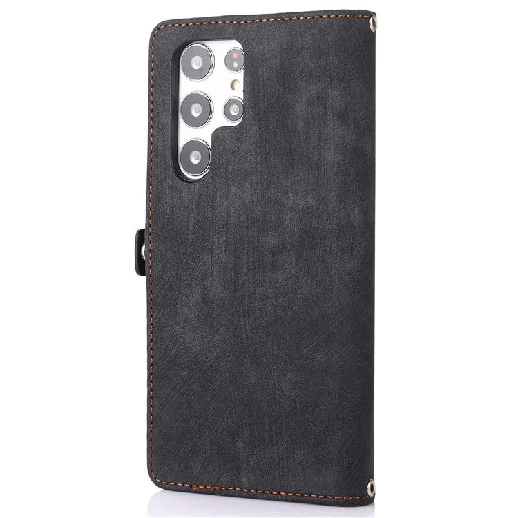 Para Samsung Galaxy S22 Ultra 5G Zipper Leather Case Fase de Teléfono Multifuncional 9 Tarjetas Para la Muñeca Strera de Muñeca Cubierta Protectora - Negro