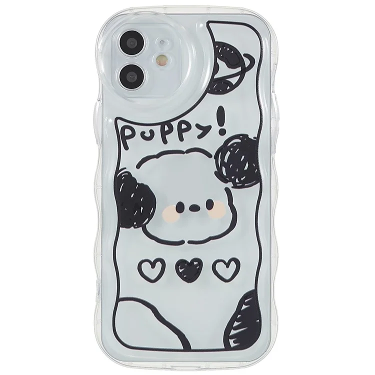 Pattern Printed Phone Case for iPhone 12 6.1 inch, Wave-shaped Edge Anti-scratch Soft TPU Back Cover - Lines / Dog