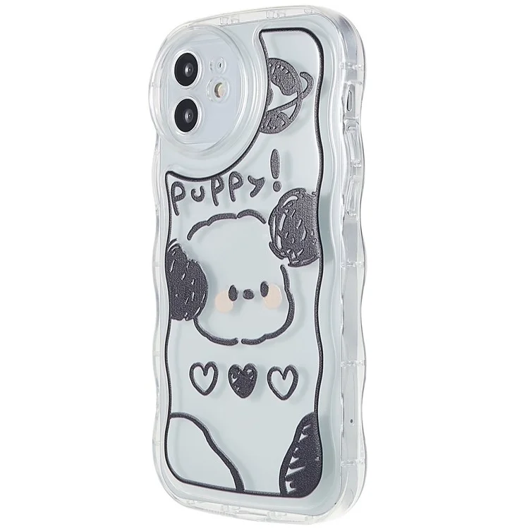 Pattern Printed Phone Case for iPhone 12 6.1 inch, Wave-shaped Edge Anti-scratch Soft TPU Back Cover - Lines / Dog