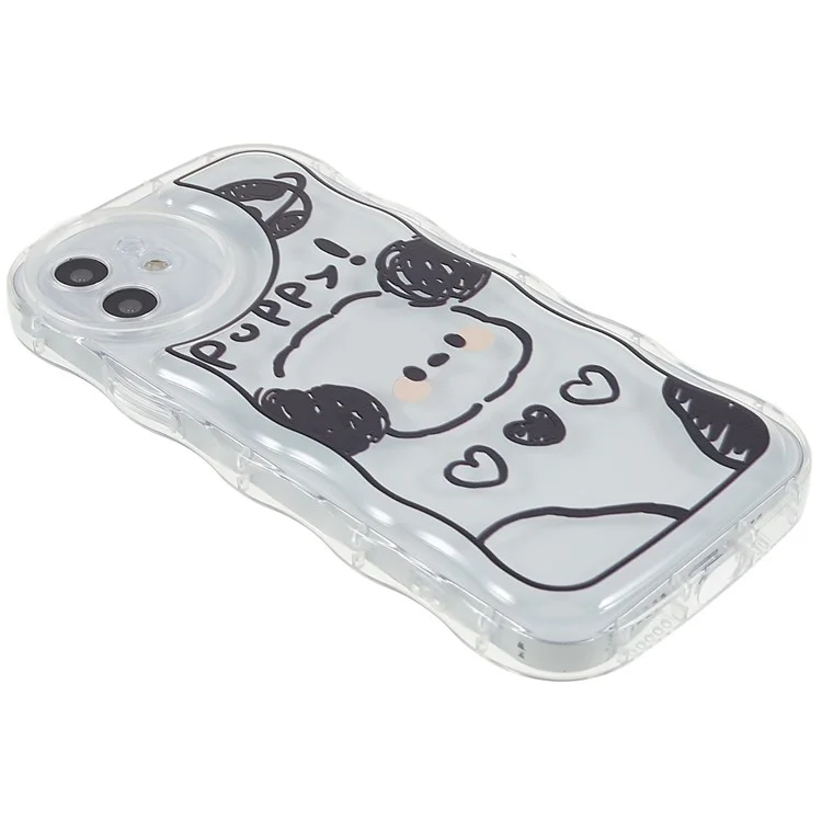 Pattern Printed Phone Case for iPhone 12 6.1 inch, Wave-shaped Edge Anti-scratch Soft TPU Back Cover - Lines / Dog