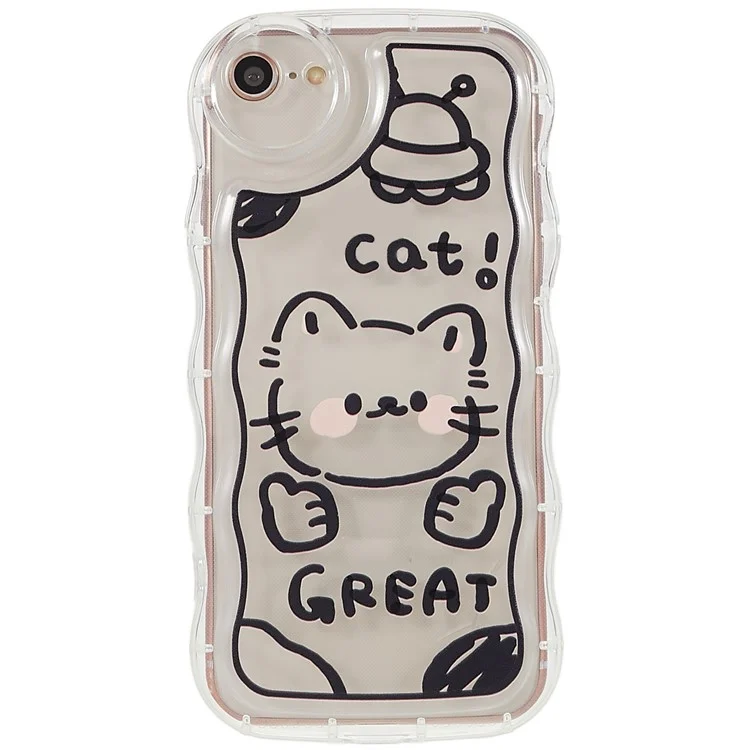 For iPhone 7 / 8 4.7 inch / SE (2020) / SE (2020) Pattern Printed Soft TPU Cover Wave-shaped Edge Precise Cutout Case - Lines / Cat