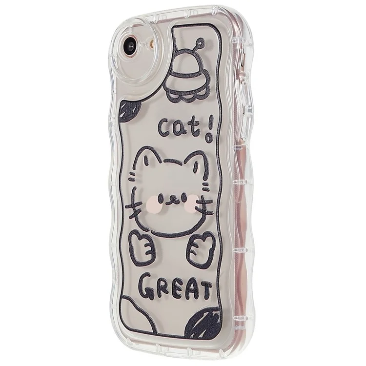 For iPhone 7 / 8 4.7 inch / SE (2020) / SE (2020) Pattern Printed Soft TPU Cover Wave-shaped Edge Precise Cutout Case - Lines / Cat