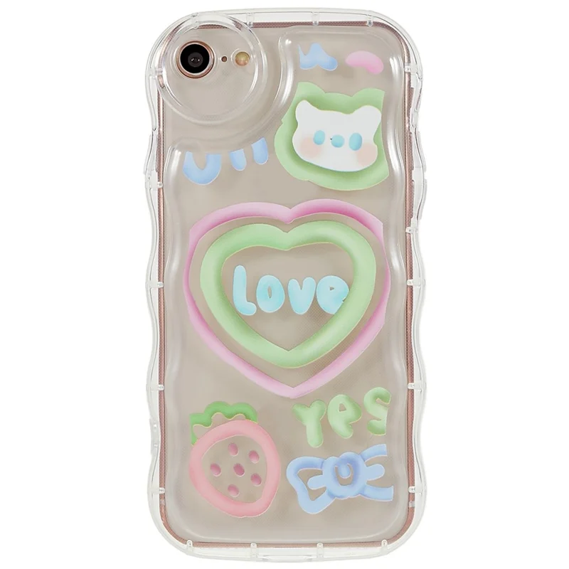 For iPhone 7 / 8 4.7 inch / SE (2020) / SE (2020) Pattern Printed Soft TPU Cover Wave-shaped Edge Precise Cutout Case - Strawberry / Heart