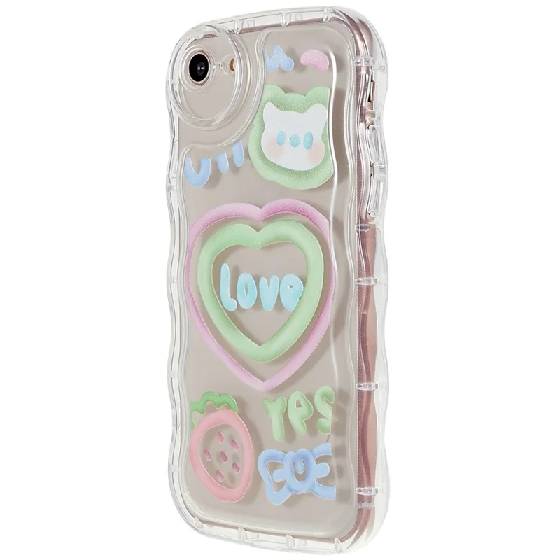 For iPhone 7 / 8 4.7 inch / SE (2020) / SE (2020) Pattern Printed Soft TPU Cover Wave-shaped Edge Precise Cutout Case - Strawberry / Heart