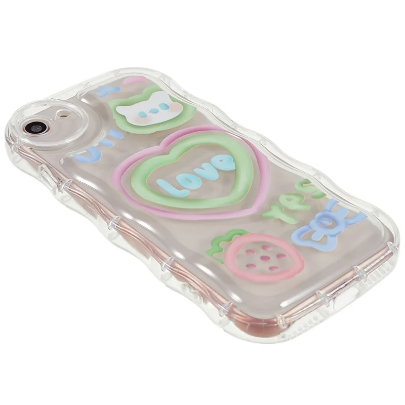 For iPhone 7 / 8 4.7 inch / SE (2020) / SE (2020) Pattern Printed Soft TPU Cover Wave-shaped Edge Precise Cutout Case - Strawberry / Heart