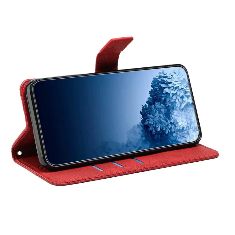 Per iPhone 14 Pro 6.1 pollici Imprinted Mandala Flower Wallet Case PU Leather Soft TPU Folio Flip Cover con Cinturino - Rosso