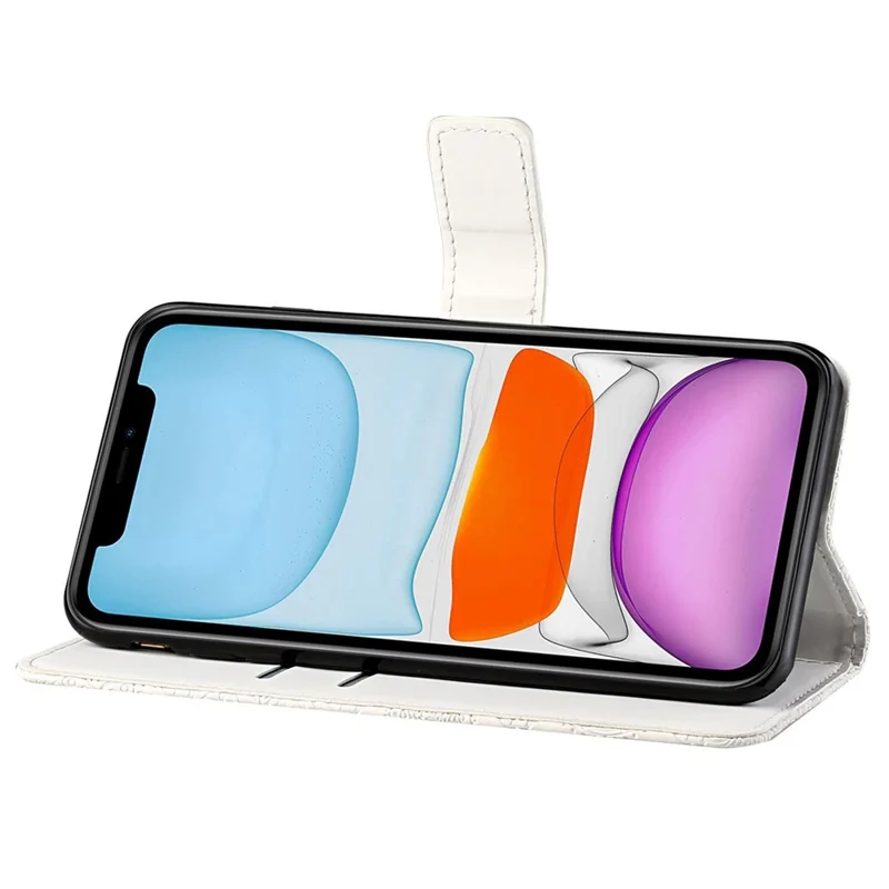 For iPhone 14 Pro Max 6.7 inch Ethnic Style Flower Imprinted Case PU Leather+TPU Stand Wallet Mobile Phone Cover - White