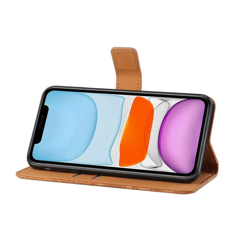 For iPhone 14 Pro 6.1 inch Ethnic Style Flower Imprinted PU Leather Case Stand Wallet Magnetic Clasp Phone Cover - Brown
