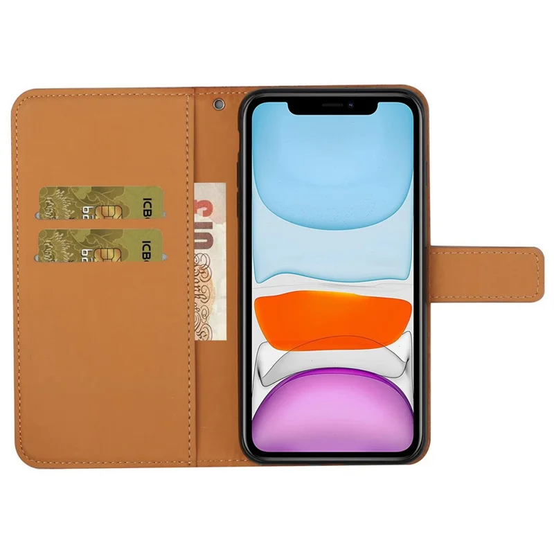 For iPhone 14 Pro 6.1 inch Ethnic Style Flower Imprinted PU Leather Case Stand Wallet Magnetic Clasp Phone Cover - Brown