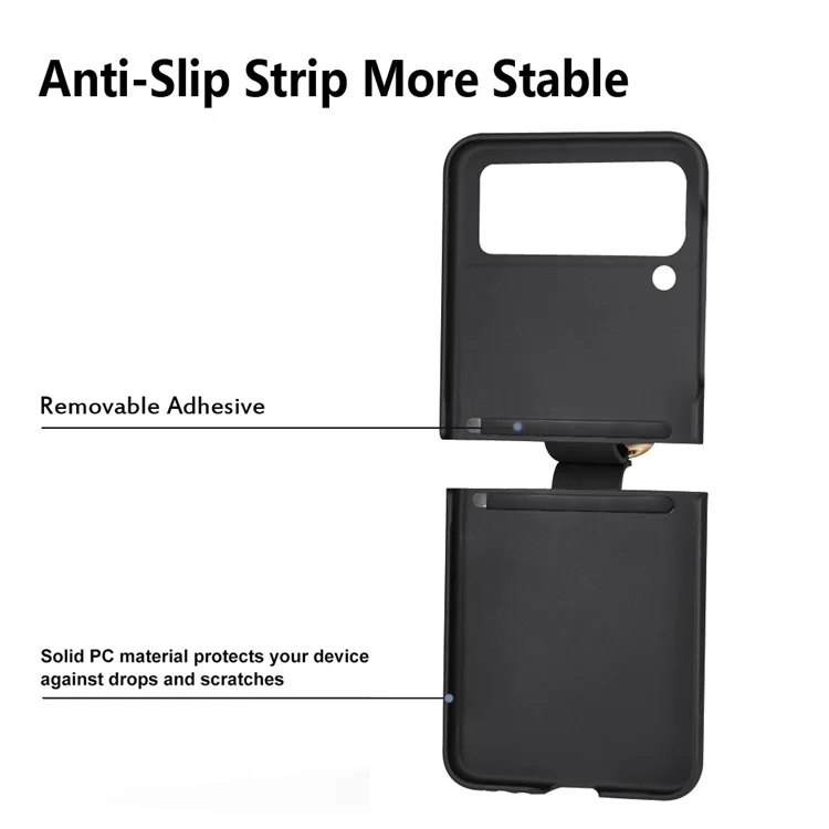 For Samsung Galaxy Z Flip4 5G Ultra Thin Rubberized Folding PC Phone Case Cover with Finger Ring Holder - Black