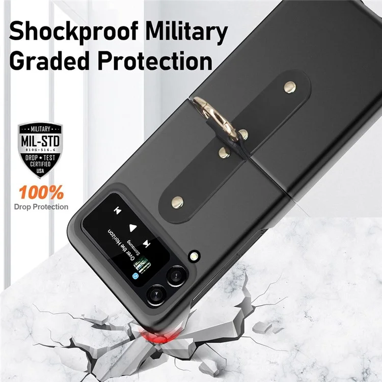 For Samsung Galaxy Z Flip4 5G Ultra Thin Rubberized Folding PC Phone Case Cover with Finger Ring Holder - Black