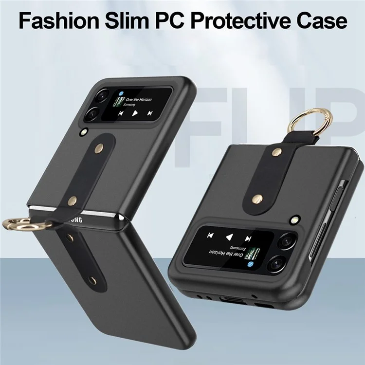 For Samsung Galaxy Z Flip4 5G Ultra Thin Rubberized Folding PC Phone Case Cover with Finger Ring Holder - Black