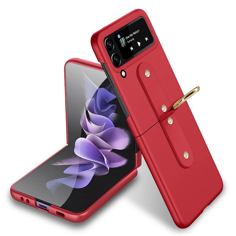For Samsung Galaxy Z Flip4 5G Ultra Thin Rubberized Folding PC Phone Case Cover with Finger Ring Holder - Red
